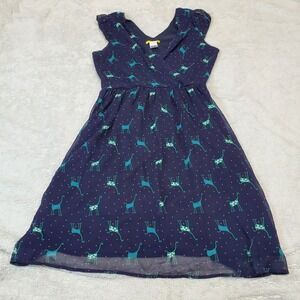 Yellow Star Blue Green Giraffe Animal Polka Dot Artsy Eclectic‎ Funky Dress M